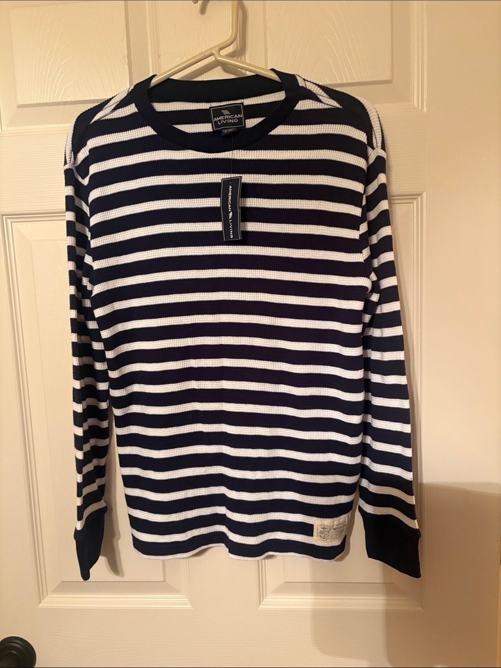 American Living Navy and White Striped Long-Sleeve Crew